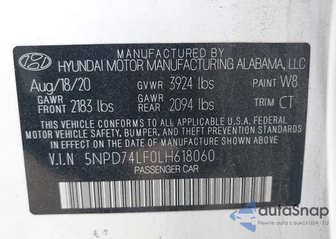 2020 Hyundai Elantra Se from USA, damaged, VIN 5NPD74LF0LH618060